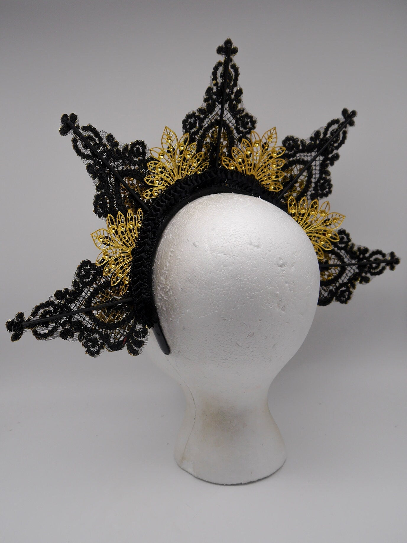 black gold fairy Halo ~ Gothic Headpiece ~ Elven Crown ~ Headdress ~ Spitze ~ Headpdress ~ Krone ~ Crown ~ Burlesque ~ Fantasy ~