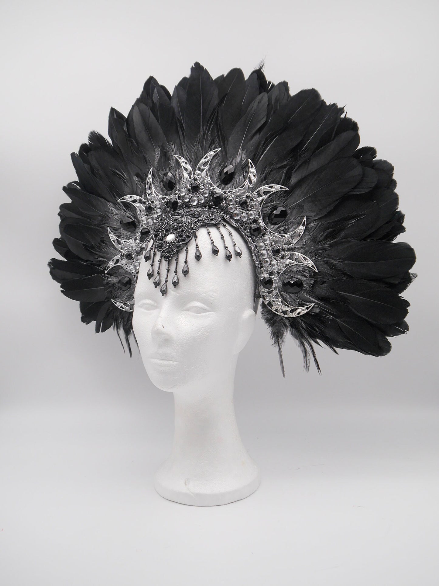 dark Moonshine Halo ~ Gothic Headdress ~ feathers ~ Royal ~ Metal ~ fairy ~ moon ~ nimbus ~ crown ~ Krone ~ Kranz ~ Heiligenschein