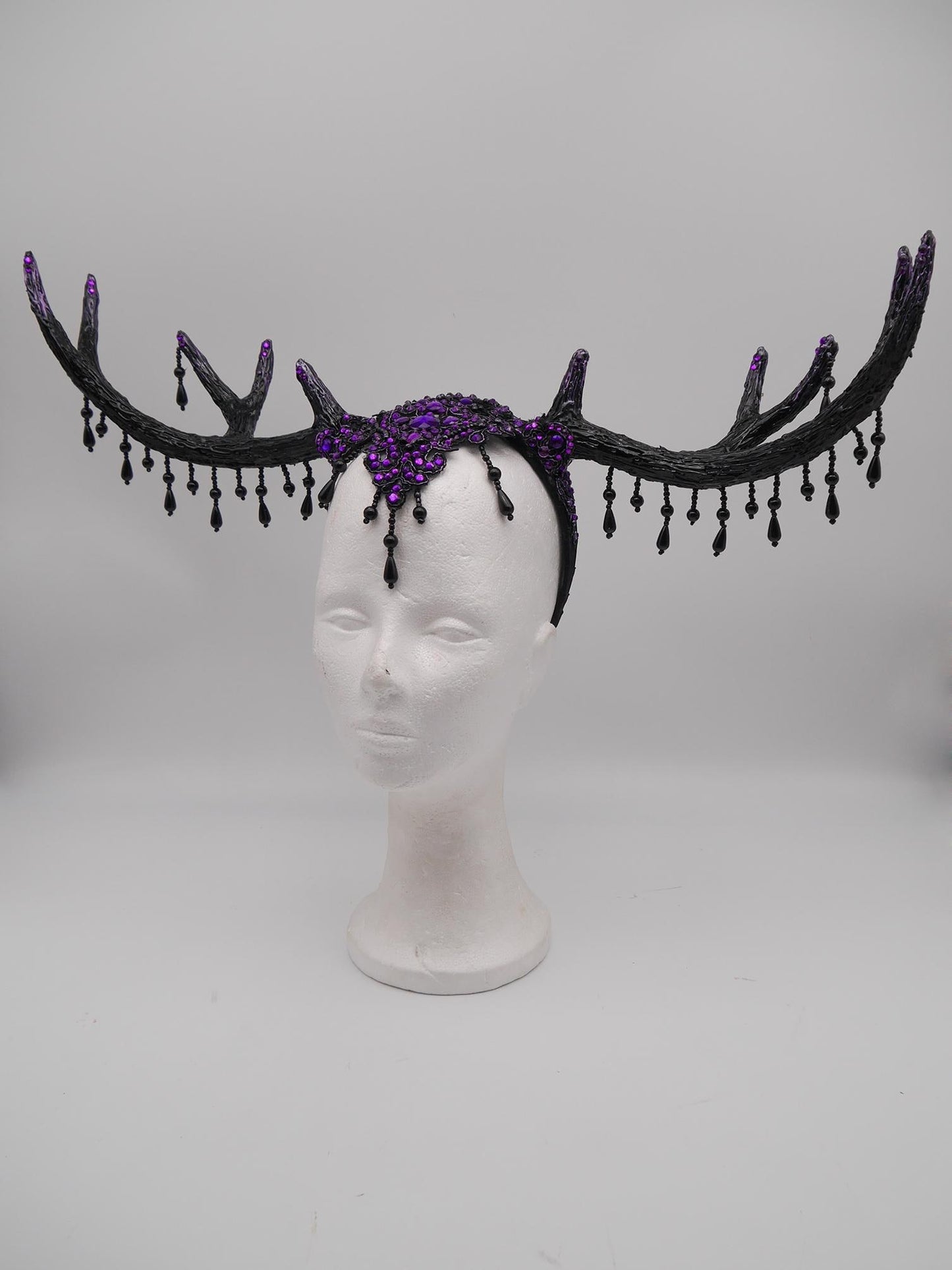 dark purple Gothic Antler Headpiece ~ Dreamcatcher Headdress ~ Horns Headpiece ~ Royal Headdress
