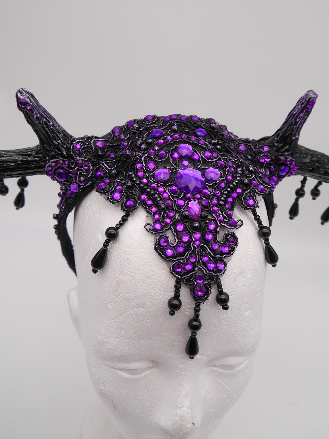 dark purple Gothic Antler Headpiece ~ Dreamcatcher Headdress ~ Horns Headpiece ~ Royal Headdress