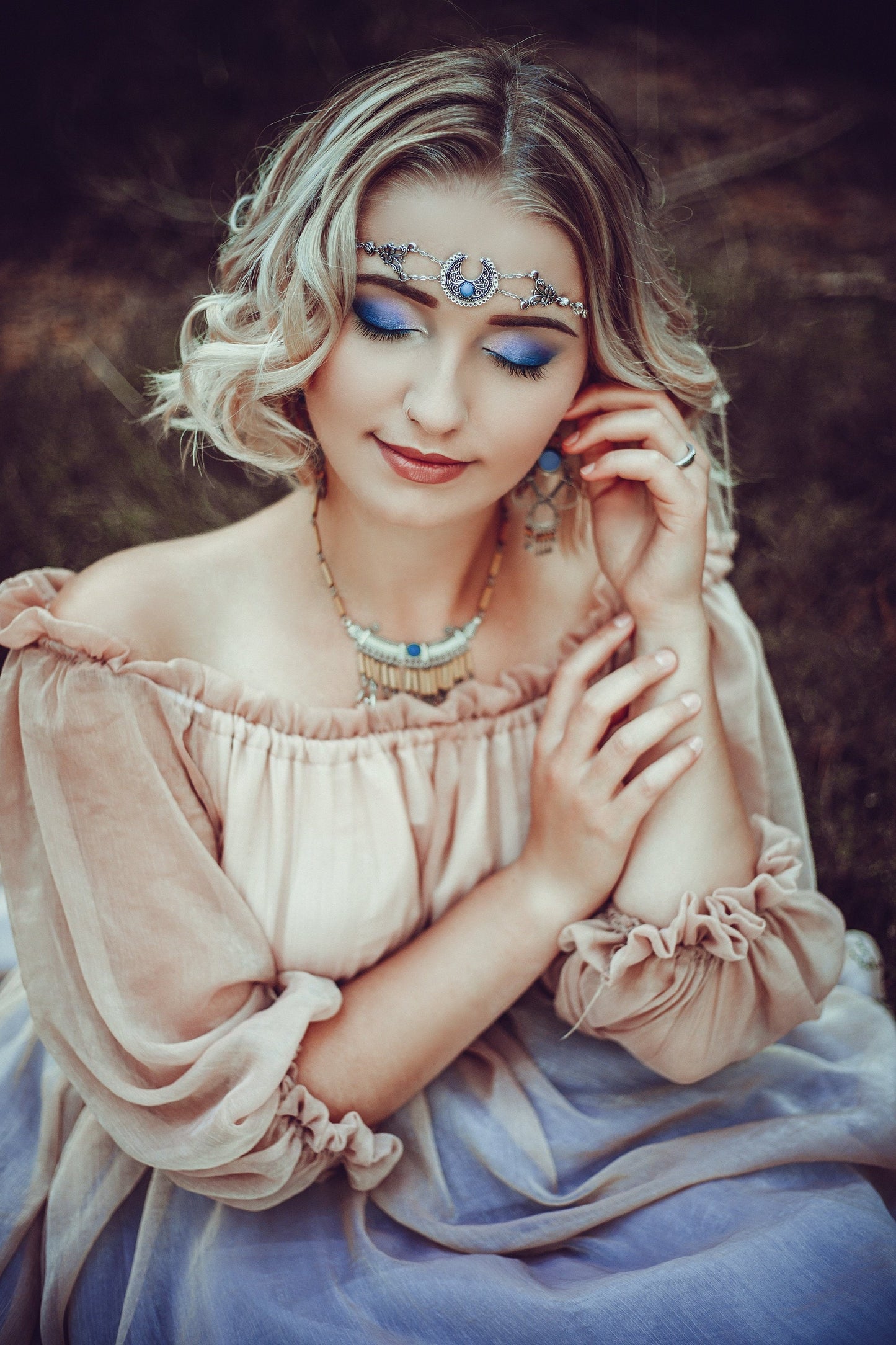 Boho Tiara ~ Gothic ~ Mittelalter ~ Fantasy ~ Queen ~ Larp ~ Cosplay ~ Moon ~ Mond ~Türkis ~ schwarz ~ Hochzeit ~ Diadem