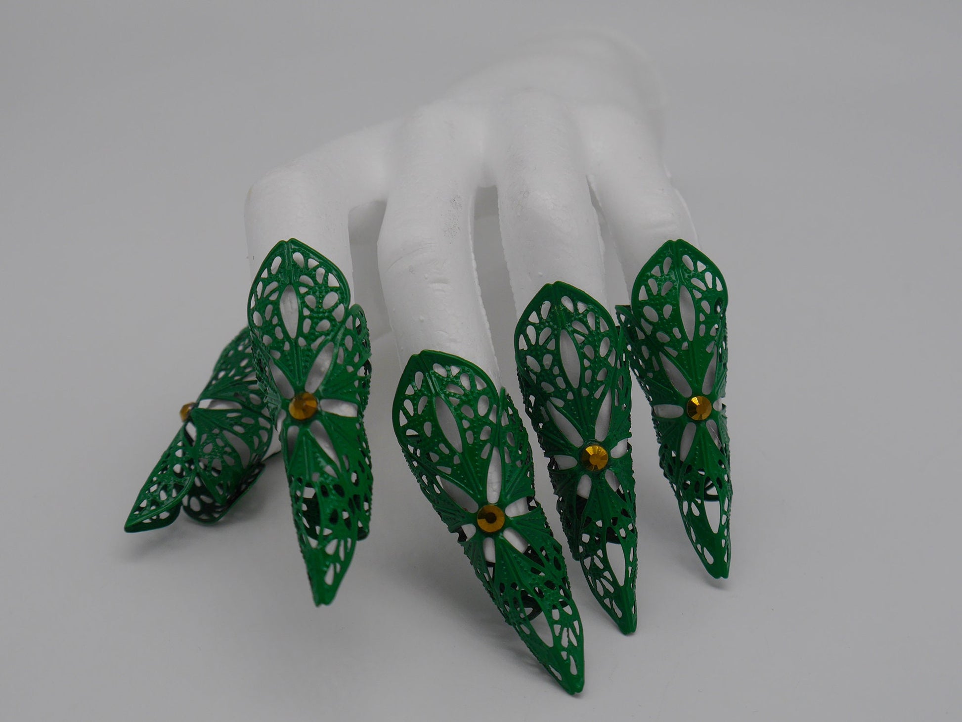 5pc green Filigree Claws ~ Nails ~ Nagel ~ Krallen ~ Ringe ~ Gothic ~ Nägel