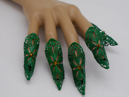 5pc green Filigree Claws ~ Nails ~ Nagel ~ Krallen ~ Ringe ~ Gothic ~ Nägel