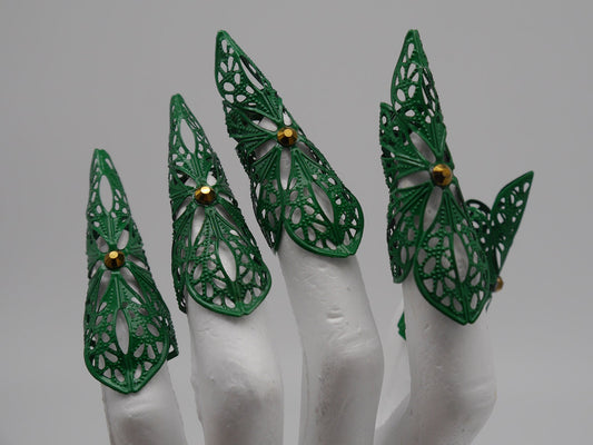 5pc green Filigree Claws ~ Nails ~ Nagel ~ Krallen ~ Ringe ~ Gothic ~ Nägel