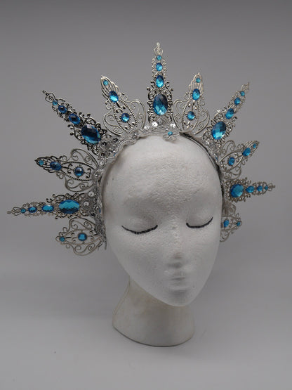 silver blue ice shine Halo - winter dream headpiece - Royal gloriole - crown - Krone - Kranz - Heiligenschein - fantasy Headdress - Fee