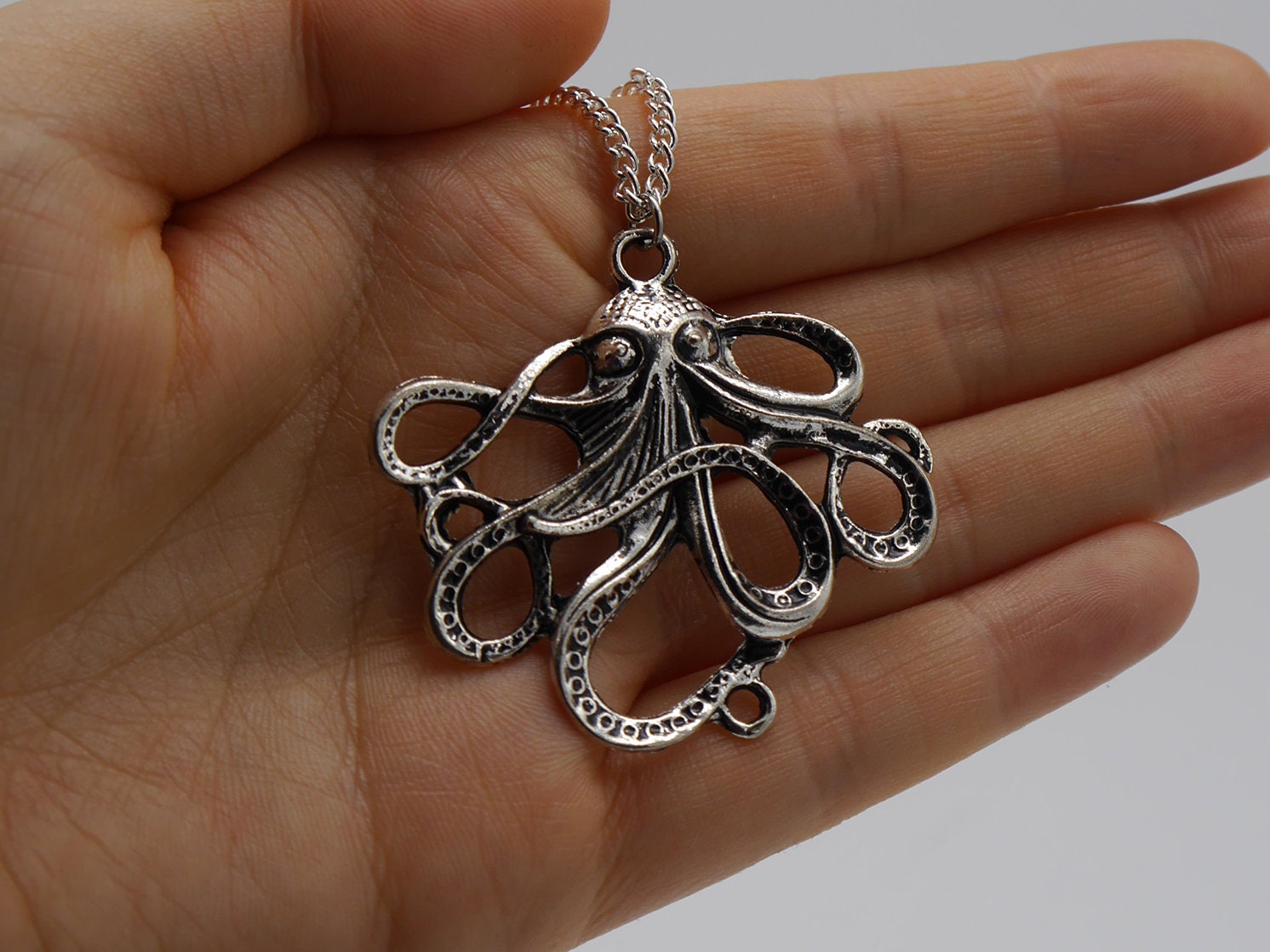 Oktopus ~ Tintenfisch ~ Krake Kette ~ Halskette ~ Anhänger ~ Meerestier ~ silber ~ Bronze ~ XL