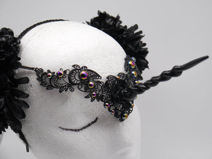 Black unicorn Headpiece ~ gothic ~ schwarzes Einhorn~ fantasy ~ last unicorn ~ Fantasy ~ Elfen ~ Feen