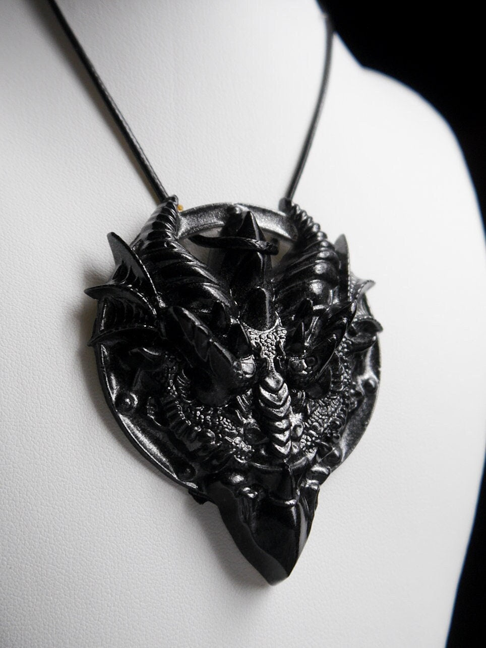 Drachen Amulett Kette ~ black silver Dragon Necklace ~ Fantasy ~ gothic ~ goth ~ witch ~ Resin ~ Geschenk