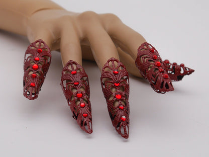 5pc red Filigree Claws Nails with red stones~ Nails ~ Nagel ~ Krallen ~ Ringe ~ Gothic ~ Nägel