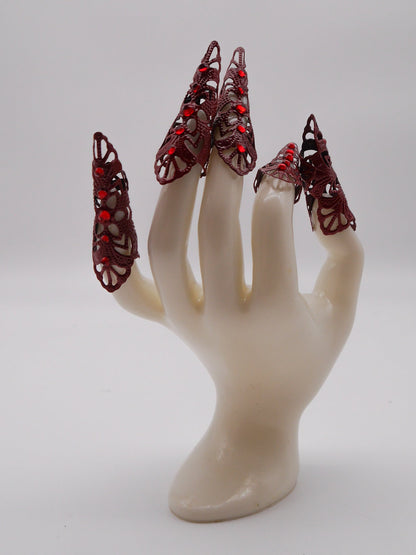 5pc red Filigree Claws Nails with red stones~ Nails ~ Nagel ~ Krallen ~ Ringe ~ Gothic ~ Nägel