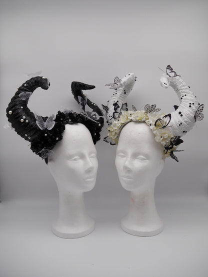 black and white butterfly faun Headdress ~ fantasy Horns ~ Elfen ~ Feen ~ faun Headpiece ~ Schmetterling ~ Kopfschmuck ~ Pan