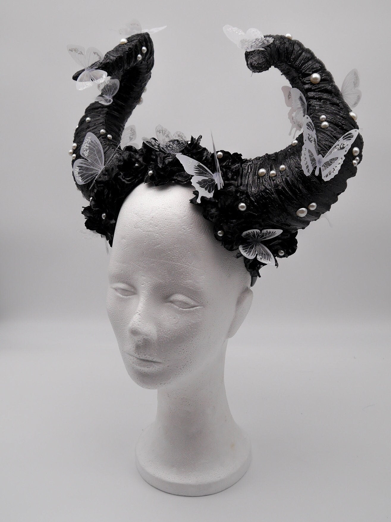 black and white butterfly faun Headdress ~ fantasy Horns ~ Elfen ~ Feen ~ faun Headpiece ~ Schmetterling ~ Kopfschmuck ~ Pan