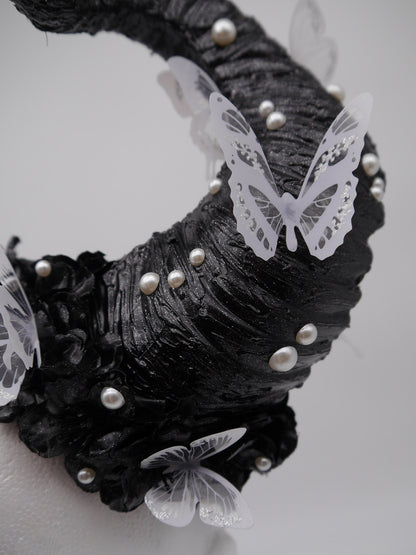 black and white butterfly faun Headdress ~ fantasy Horns ~ Elfen ~ Feen ~ faun Headpiece ~ Schmetterling ~ Kopfschmuck ~ Pan