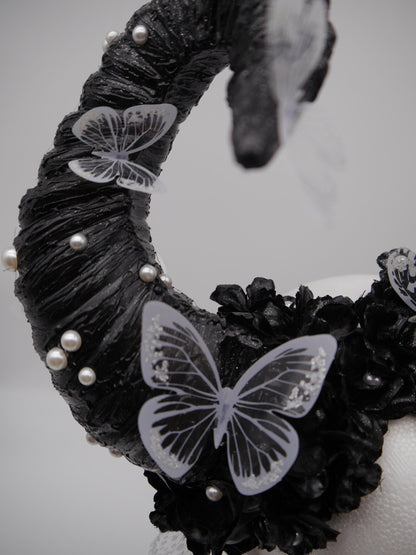 black and white butterfly faun Headdress ~ fantasy Horns ~ Elfen ~ Feen ~ faun Headpiece ~ Schmetterling ~ Kopfschmuck ~ Pan