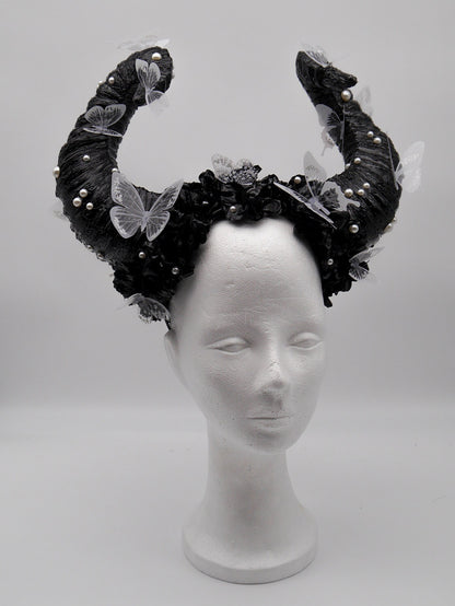 black and white butterfly faun Headdress ~ fantasy Horns ~ Elfen ~ Feen ~ faun Headpiece ~ Schmetterling ~ Kopfschmuck ~ Pan