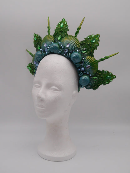 green blue mermaid crown ~ Meerjungfrau Krone ~ Königin ~ Kopfschmuck ~ Sirene ~ Shell ~ Muschlekrone