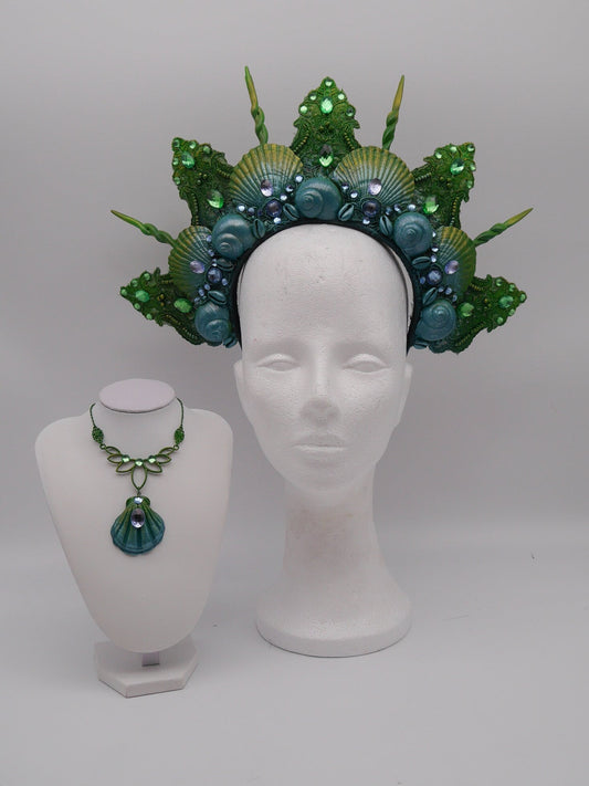 green blue mermaid crown ~ Meerjungfrau Krone ~ Königin ~ Kopfschmuck ~ Sirene ~ Shell ~ Muschlekrone