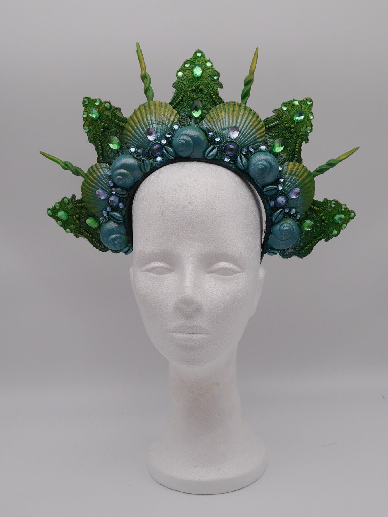 green blue mermaid crown ~ Meerjungfrau Krone ~ Königin ~ Kopfschmuck ~ Sirene ~ Shell ~ Muschlekrone