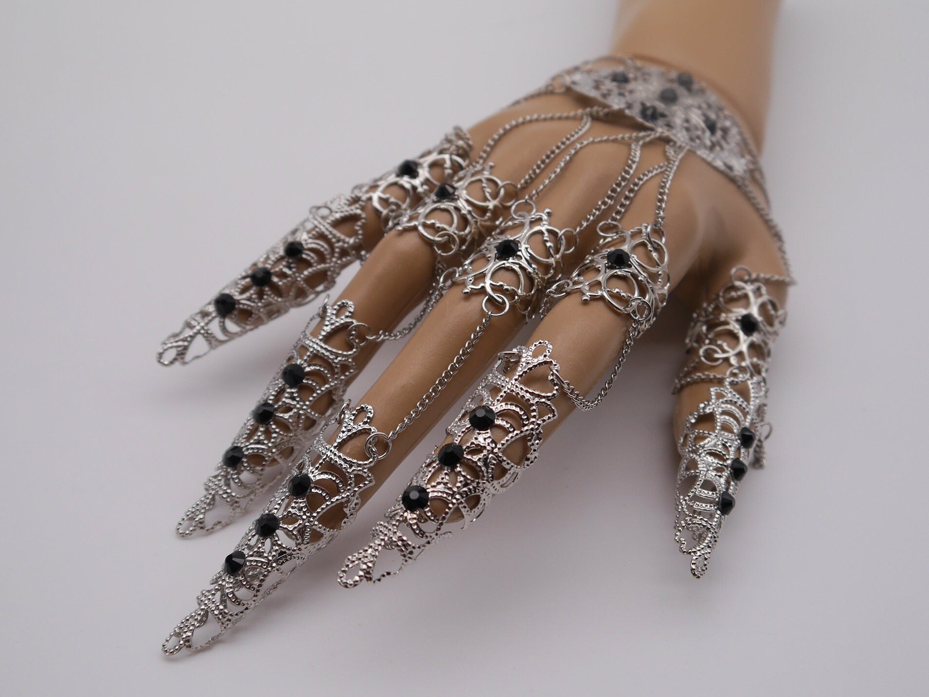 silver Filigree Claws Nails (1pc = 1 Full Hand Piece) ~ Nails ~ Nagel ~ Krallen ~ Ringe ~ Gothic ~ Nägel ~ Tips