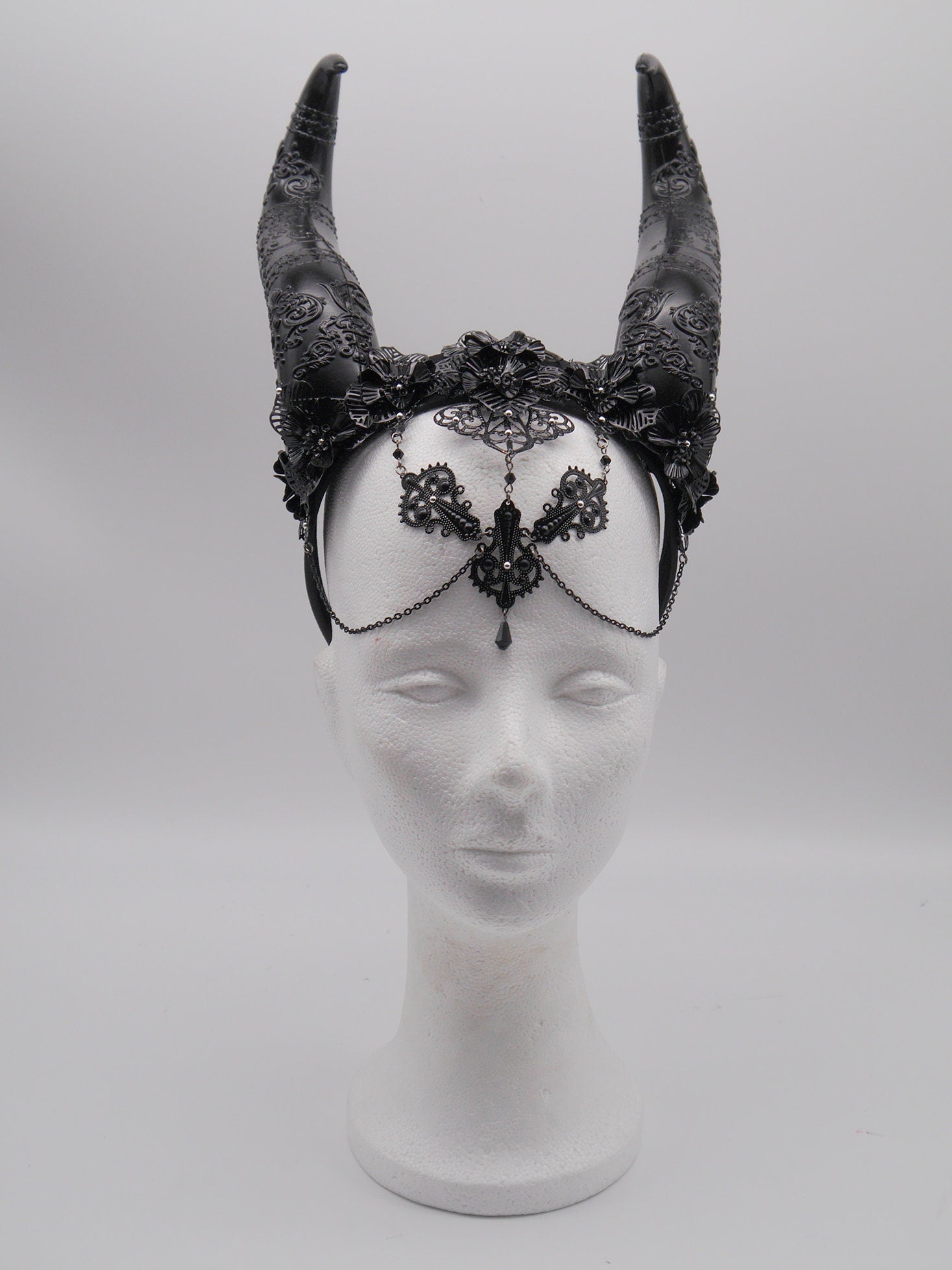 dark Faun Headdress ~ gothic Horns ~ Queen of Darkness ~ goth ~ occult Headpiece