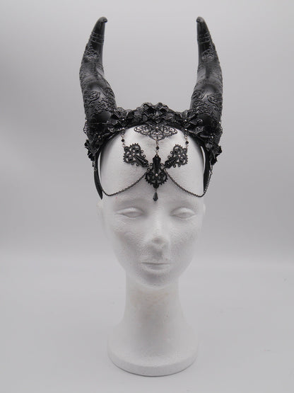 dark Faun Headdress ~ gothic Horns ~ Queen of Darkness ~ goth ~ occult Headpiece