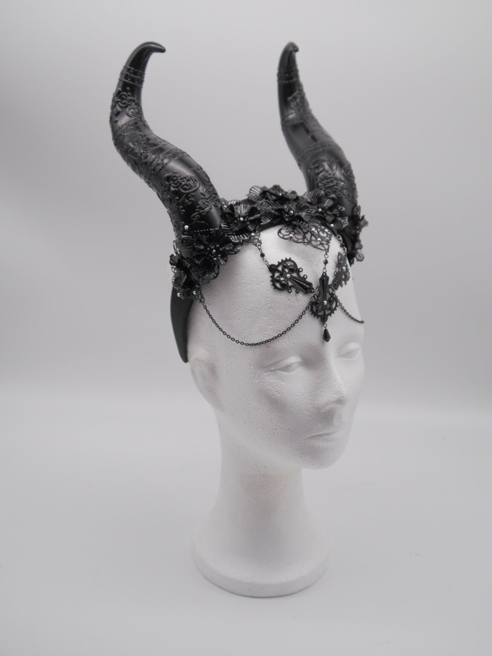 dark Faun Headdress ~ gothic Horns ~ Queen of Darkness ~ goth ~ occult Headpiece