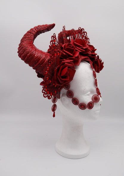 Valentines Special Pan Horns Headpiece ~ Royal Rose Headdress