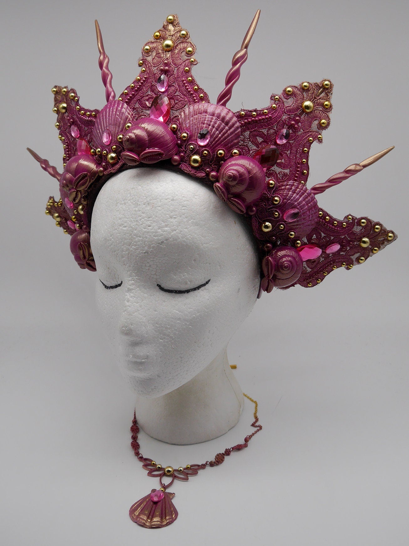 pink golden mermaid crown ~ Meerjungfrau Krone ~ Königin ~ Kopfschmuck ~ Sirene ~ Shell ~ Muschlekrone