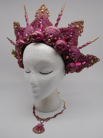 pink golden mermaid crown ~ Meerjungfrau Krone ~ Königin ~ Kopfschmuck ~ Sirene ~ Shell ~ Muschlekrone