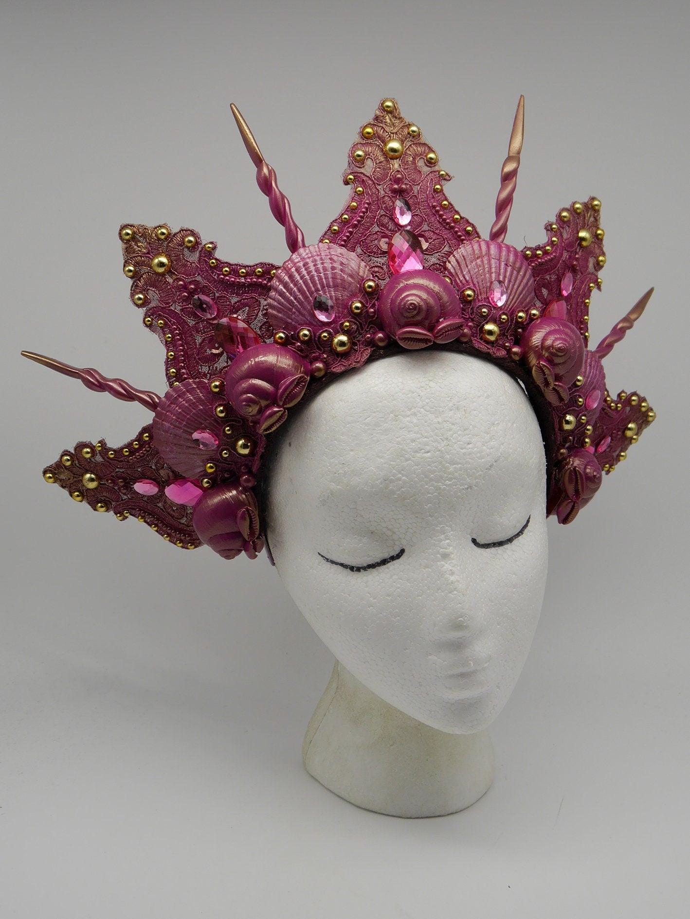 pink golden mermaid crown ~ Meerjungfrau Krone ~ Königin ~ Kopfschmuck ~ Sirene ~ Shell ~ Muschlekrone
