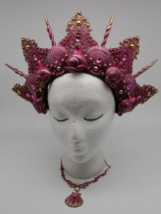 pink golden mermaid crown ~ Meerjungfrau Krone ~ Königin ~ Kopfschmuck ~ Sirene ~ Shell ~ Muschlekrone