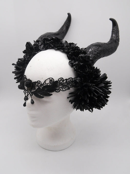 dark Faun Headdress ~ gothic Horns ~ Queen of Darkness ~ goth ~ occult Headpiece