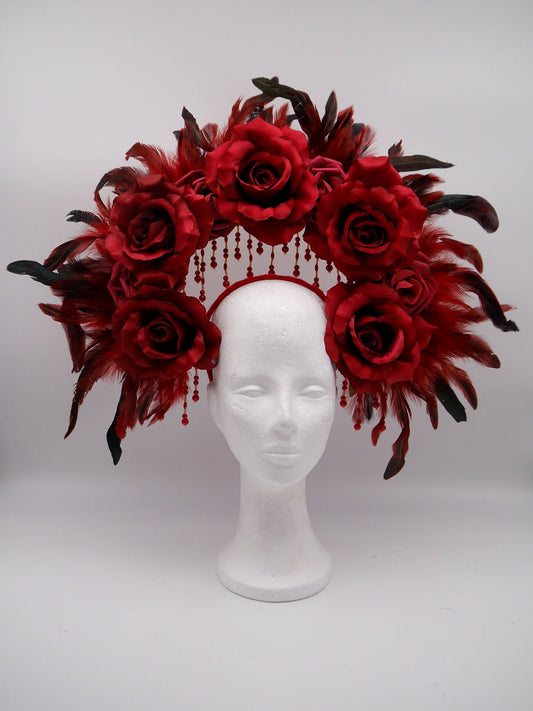 red rose feathers double Halo ~ Royal ~ Metal ~ fairy ~ gloriole ~ nimbus ~ crown ~ Krone ~ Kranz ~ Heiligenschein