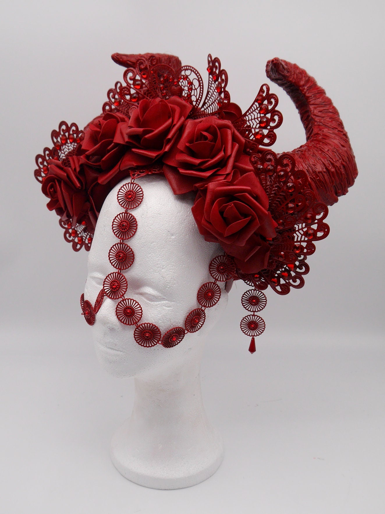 Valentines Special Pan Horns Headpiece ~ Royal Rose Headdress