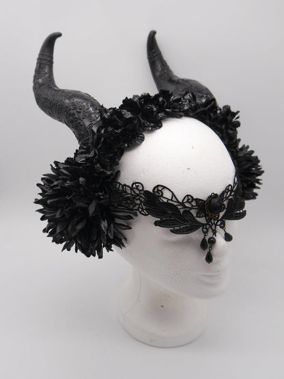 dark Faun Headdress ~ gothic Horns ~ Queen of Darkness ~ goth ~ occult Headpiece