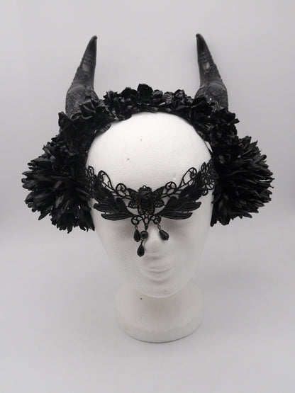 dark Faun Headdress ~ gothic Horns ~ Queen of Darkness ~ goth ~ occult Headpiece