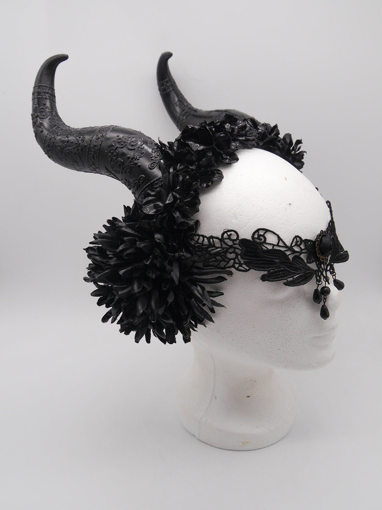 dark Faun Headdress ~ gothic Horns ~ Queen of Darkness ~ goth ~ occult Headpiece