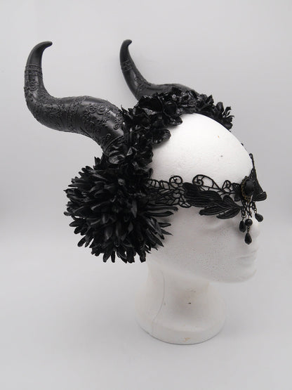 dark Faun Headdress ~ gothic Horns ~ Queen of Darkness ~ goth ~ occult Headpiece