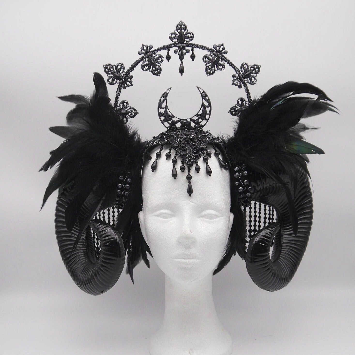 XXL dark Ram Headdress ~ gothic Horns ~ Queen of Darkness ~ goth ~ occult Headpiece