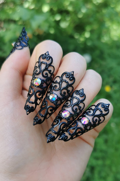 5pc fairytail Nails ~ Elb ~ Elfe ~ Filigree ~ Claws ~ Tips ~ Goth ~ Gothic