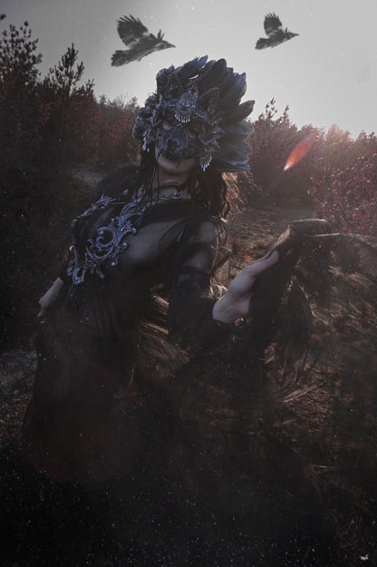 Black brown Cat Mask ~ Boho Maske ~ Headdress ~ Headpiece ~ Skull - Bones ~ wolves ~ wolf ~ Kopfschmuck