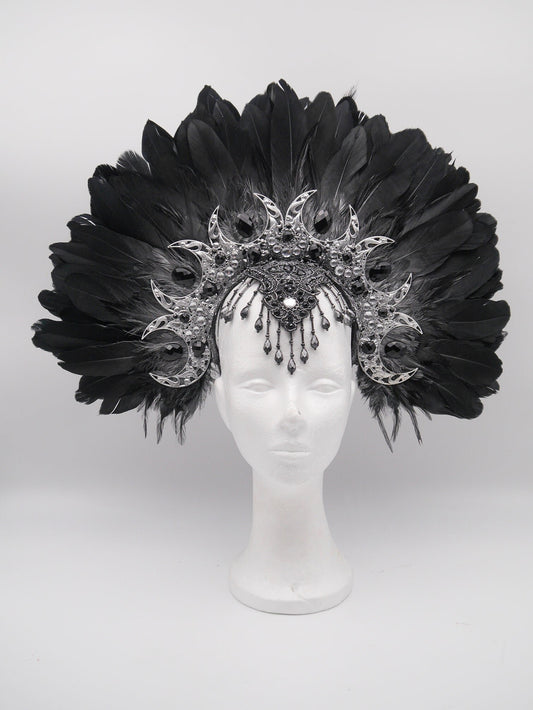 dark Moonshine Halo ~ Gothic Headdress ~ feathers ~ Royal ~ Metal ~ fairy ~ moon ~ nimbus ~ crown ~ Krone ~ Kranz ~ Heiligenschein