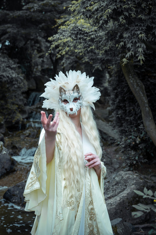 golden Moon Cat Mask ~ Mond Maske ~ Headdress ~ Headpiece ~ Skull - Bones ~ wolves ~ wolf ~ Kopfschmuck