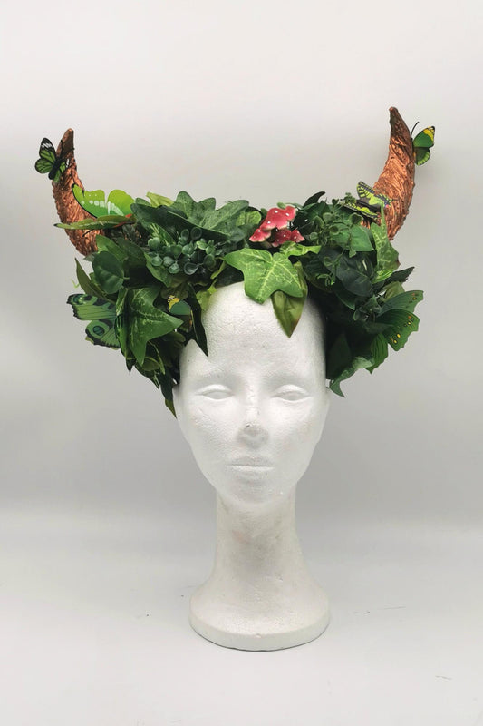 Mystic Forest Faun Headdress ~ green butterfly ~ fantasy Horns ~ Elfen ~ Feen ~ faun Headpiece ~ Schmetterling ~ Kopfschmuck ~ Wald ~ Fee