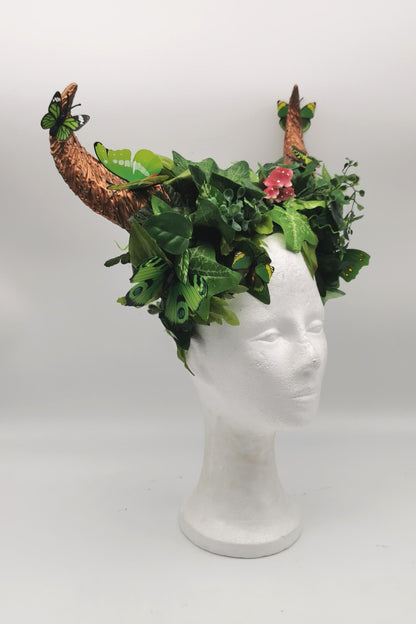 Mystic Forest Faun Headdress ~ green butterfly ~ fantasy Horns ~ Elfen ~ Feen ~ faun Headpiece ~ Schmetterling ~ Kopfschmuck ~ Wald ~ Fee