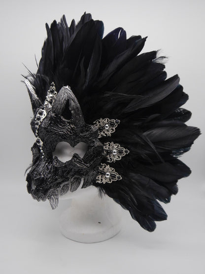 Black silber Cat Mask ~ Boho Maske ~ Headdress ~ Headpiece ~ Skull - Bones ~ wolves ~ wolf ~ Kopfschmuck