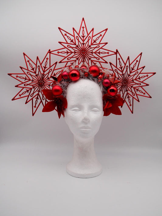 red Chrismas Headdress ~ Winter Headpiece ~ winterwonderland ~ snow ~ ice Queen ~ Headdress ~ Winterdream