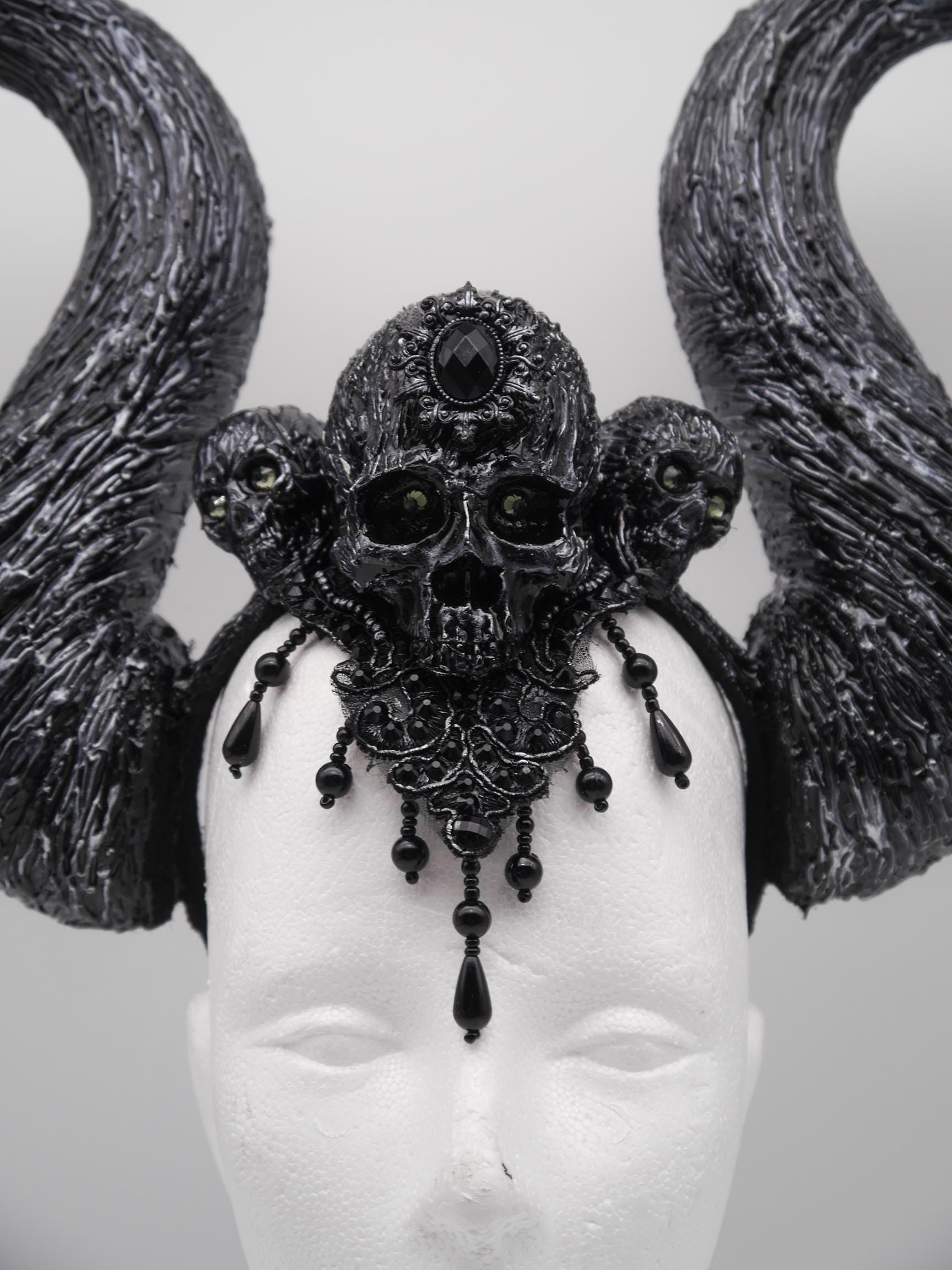 dark Maleficent Headdress ~ gothic Horns ~ Queen of Darkness ~ goth ~ occult Headpiece