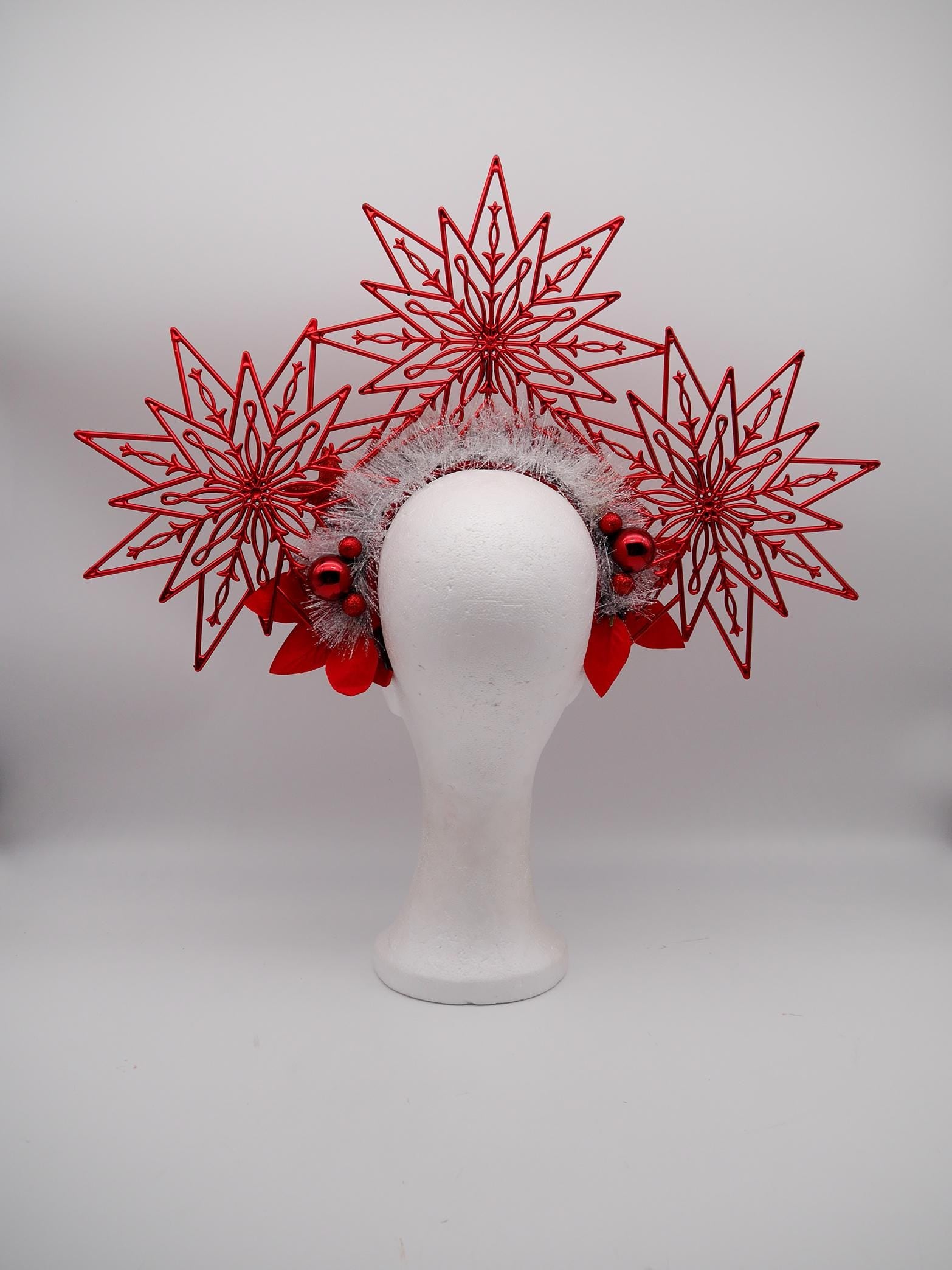 red Chrismas Headdress ~ Winter Headpiece ~ winterwonderland ~ snow ~ ice Queen ~ Headdress ~ Winterdream