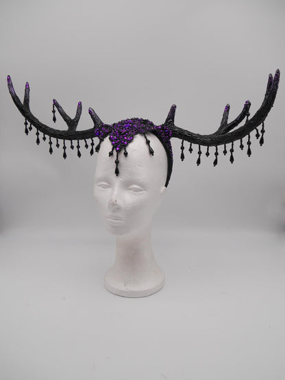 dark purple Gothic Antler Headpiece ~ Dreamcatcher Headdress ~ Horns Headpiece ~ Royal Headdress